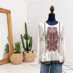 BIYA Johnny Was Long Sleeve Embroidered Pocket Top